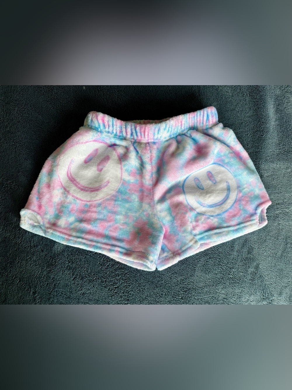 Kids Plush Tie-Dye Smiley Shorts - Pink & Blue